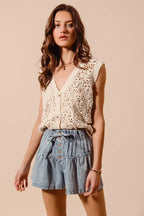 SO ME Flared Denim Shorts with Elasticized Waist
