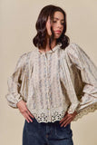 SO ME Floral Print Lace Button Down Shirt