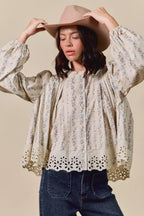 SO ME Floral Print Lace Button Down Shirt