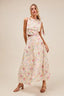 SO ME Floral Printed Woven Shoulder Bow Tie Top and Skirt Set