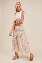 SO ME Floral Printed Woven Shoulder Bow Tie Top and Skirt Set