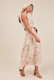 SO ME Floral Printed Woven Shoulder Bow Tie Top and Skirt Set