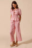 SO ME Front Tie Stripe Top With Puff Sleeves and Wide Leg Pants Set