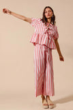 SO ME Front Tie Stripe Top With Puff Sleeves and Wide Leg Pants Set