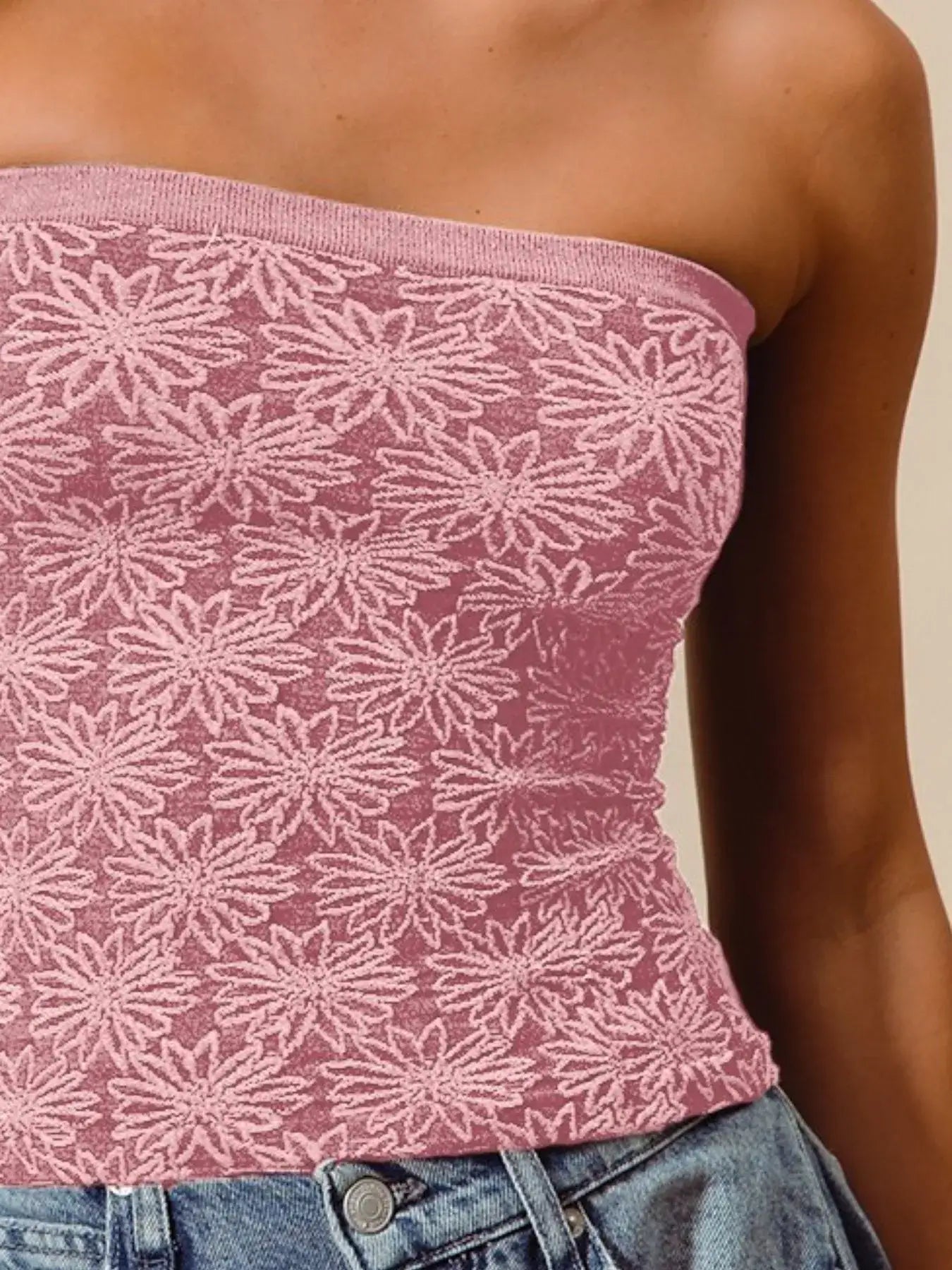 SO ME Jacquard Floral Two Tone Seamless Tube Top