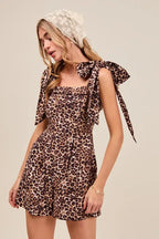 SO ME Leopard Flowy Woven Romper With Tie Straps