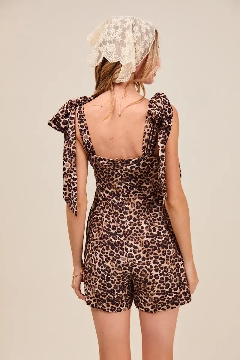 SO ME Leopard Flowy Woven Romper With Tie Straps