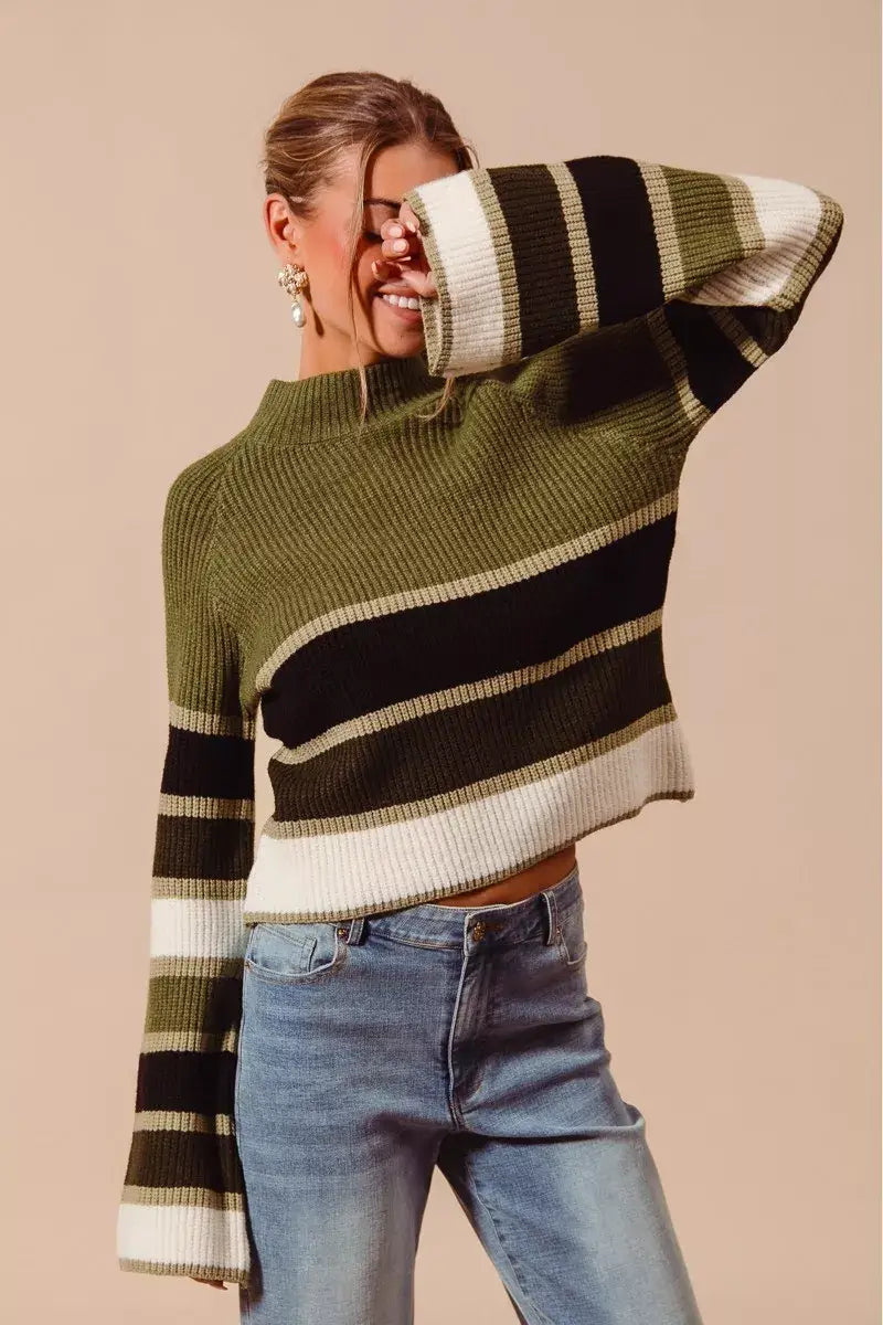 SO ME Multi Color Striped Mock Neck Sweater
