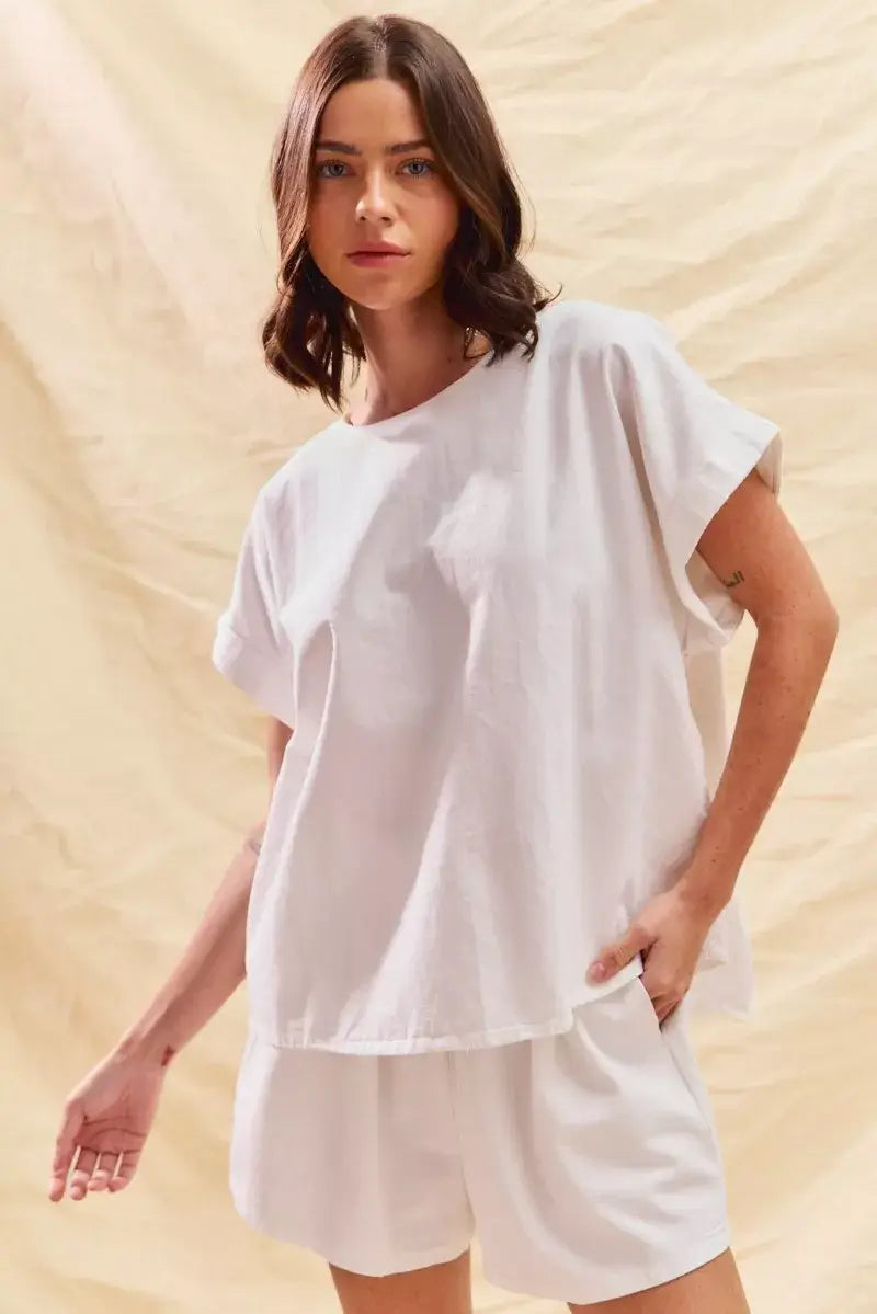 SO ME Round Neck Short Sleeve Top and Shorts Set