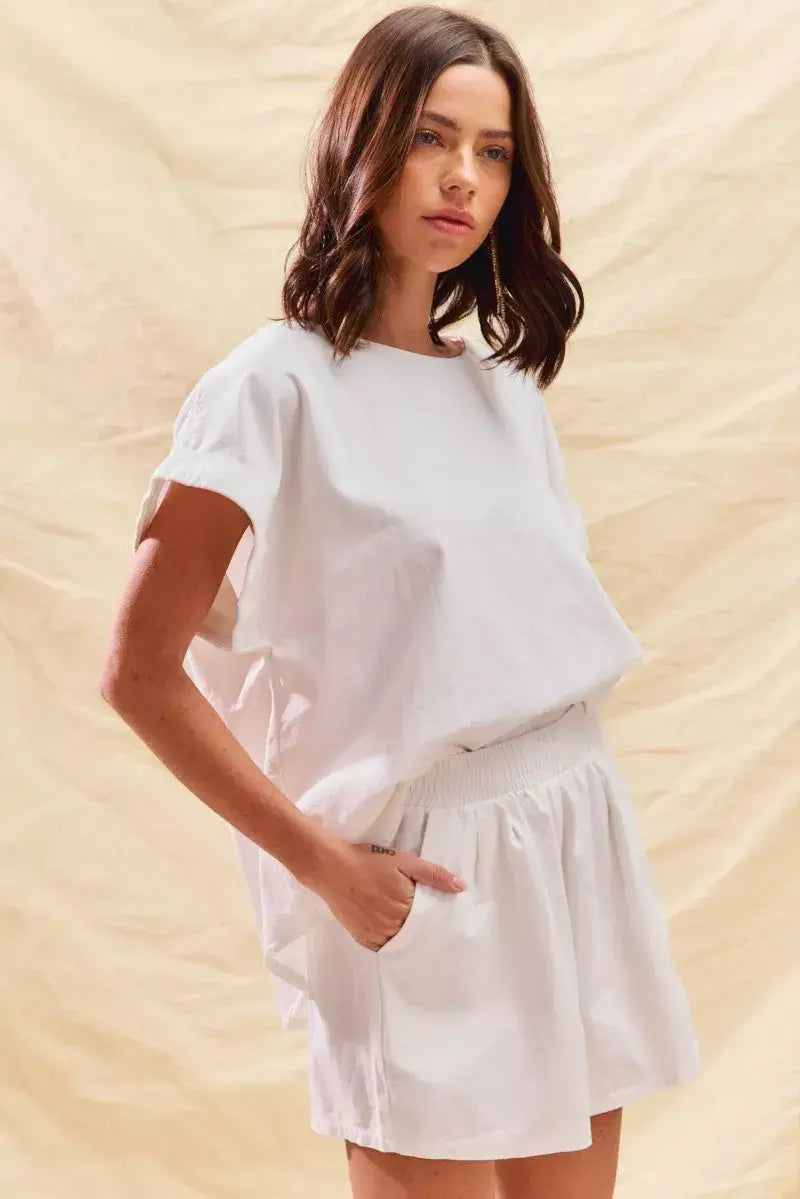 SO ME Round Neck Short Sleeve Top and Shorts Set