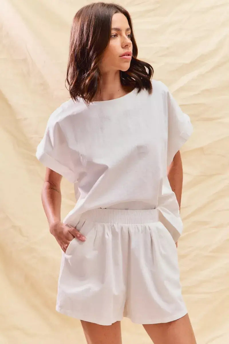 SO ME Round Neck Short Sleeve Top and Shorts Set