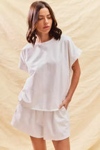 SO ME Round Neck Short Sleeve Top and Shorts Set