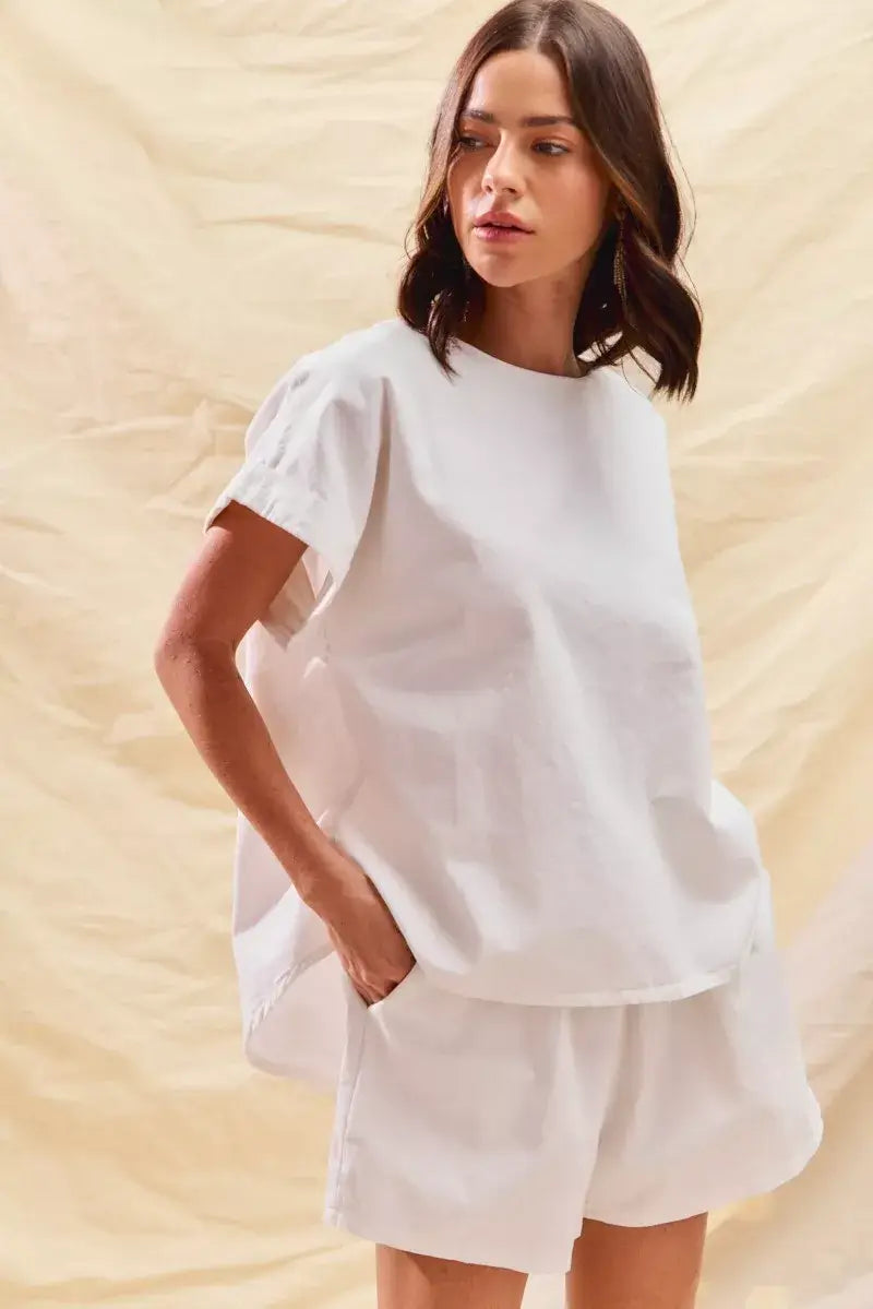 SO ME Round Neck Short Sleeve Top and Shorts Set