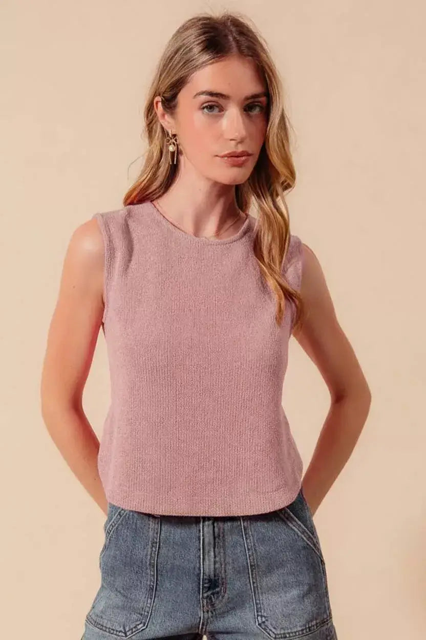 SO ME Sleeveless Hacci Knit Top with Round Hem