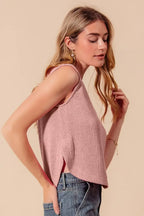 SO ME Sleeveless Hacci Knit Top with Round Hem