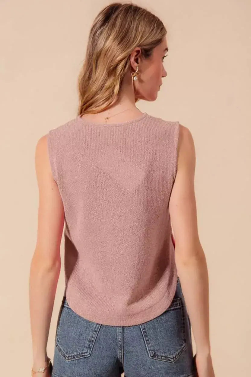 SO ME Sleeveless Hacci Knit Top with Round Hem