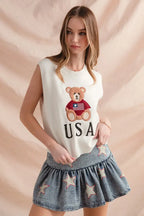 SO ME Teddy Bear Wearing An American Flag With Usa Embroidered Sweater Vest