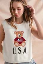 SO ME Teddy Bear Wearing An American Flag With Usa Embroidered Sweater Vest