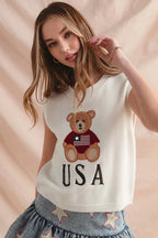 SO ME Teddy Bear Wearing An American Flag With Usa Embroidered Sweater Vest
