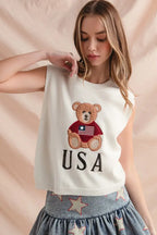 SO ME Teddy Bear Wearing An American Flag With Usa Embroidered Sweater Vest