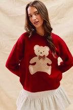 SO ME Teddy Bear With Check Ribbon Christmas Sweater