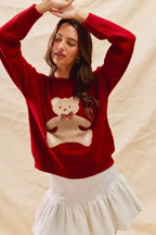 SO ME Teddy Bear With Check Ribbon Christmas Sweater