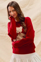 SO ME Teddy Bear With Check Ribbon Christmas Sweater