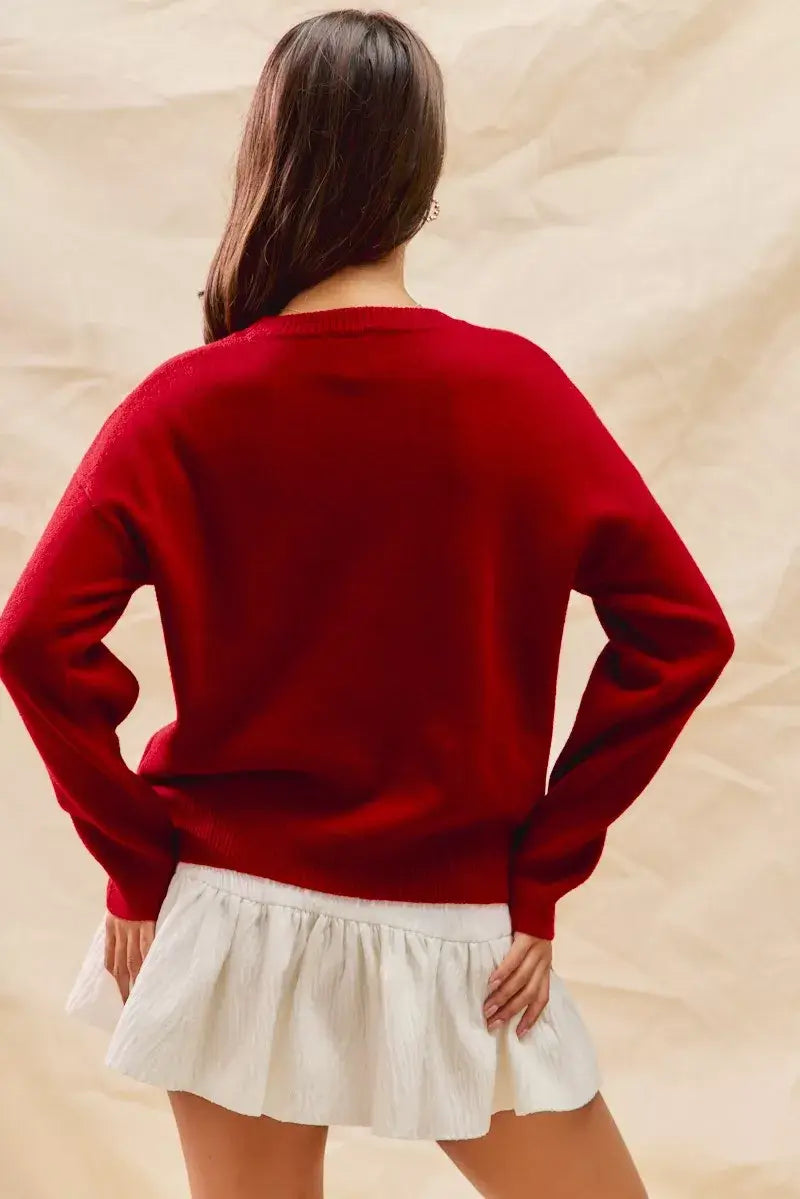 SO ME Teddy Bear With Check Ribbon Christmas Sweater