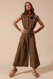 SO ME Wide Leg Leopard Twill Overalls Jumpsuit with Tuck