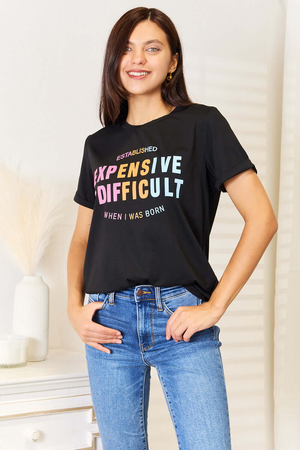 Simply Love Slogan Graphic Cuffed Sleeve T-Shirt Hauptbild
