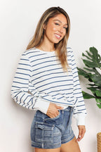 Striped Long Sleeve Top - Chic Round Neck