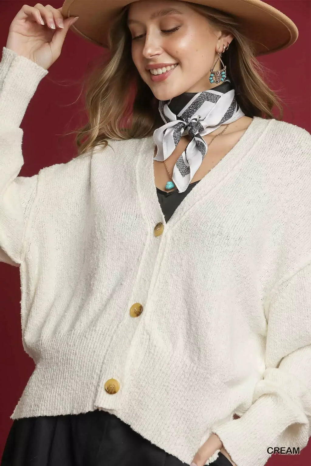 Umgee Button-Front V-Neck Knit Cardigan