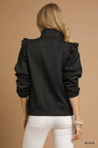 Umgee Cable Knit Textured Pullover with Ruffle Shoulders