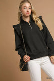 Umgee Cable Knit Textured Pullover with Ruffle Shoulders