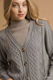 Umgee Chunky Cable Knit V-Neck Button-Up Cardigan