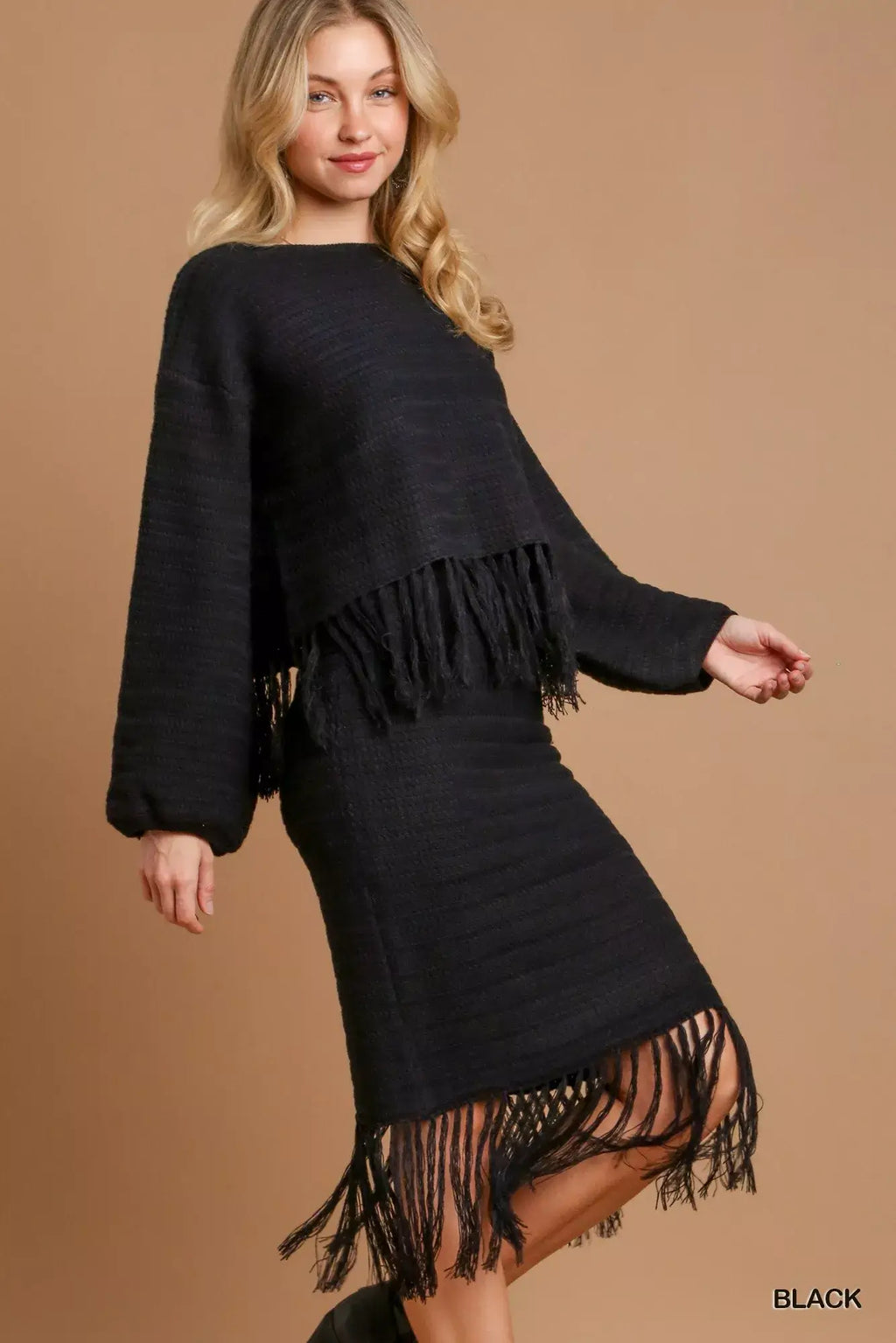 Umgee Crochet Knit Crop Top with Frey Hem