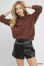 Umgee Draped Turtleneck Long Sleeve Knit Top