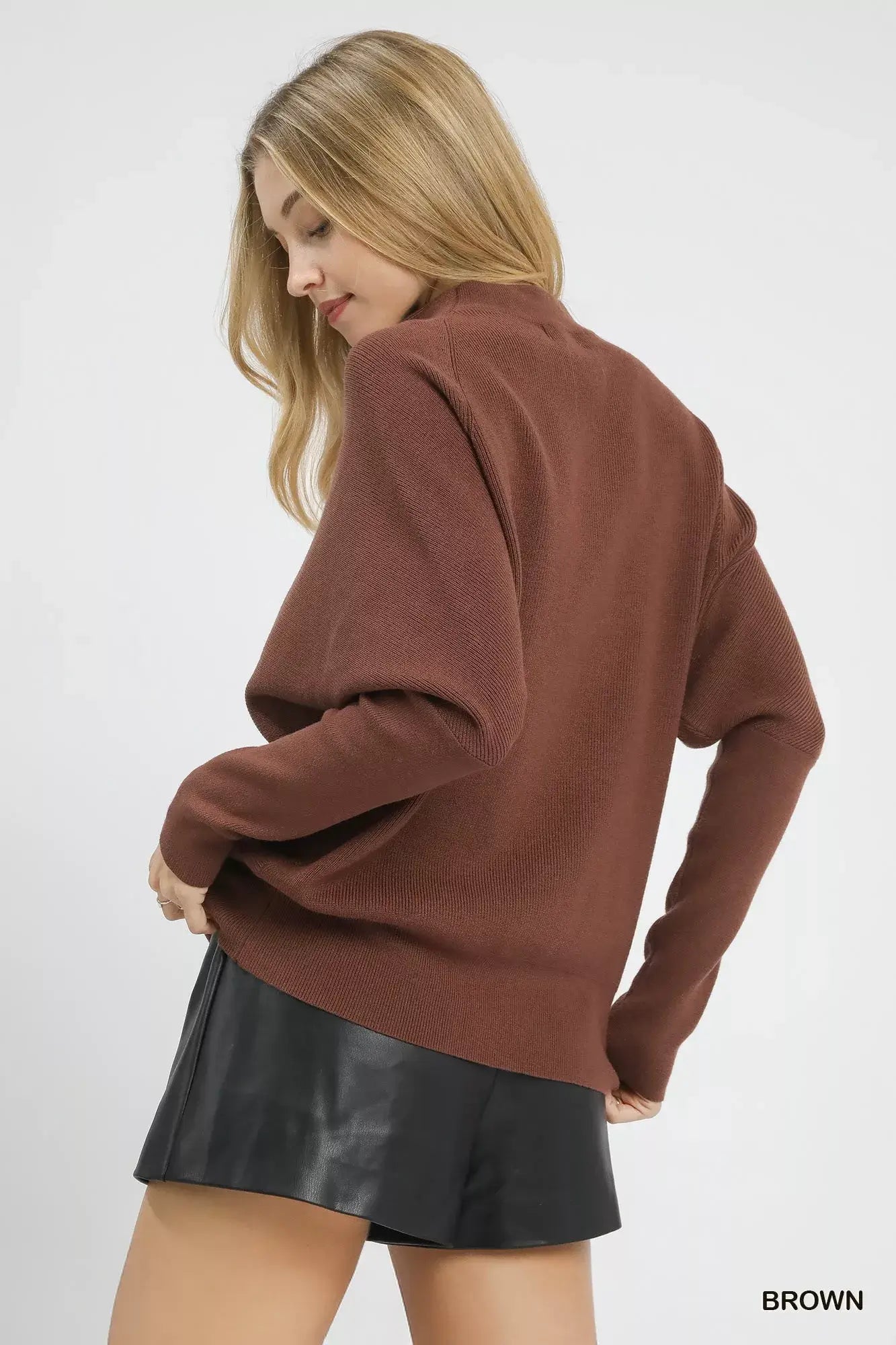 Umgee Draped Turtleneck Long Sleeve Knit Top