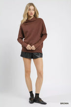 Umgee Draped Turtleneck Long Sleeve Knit Top