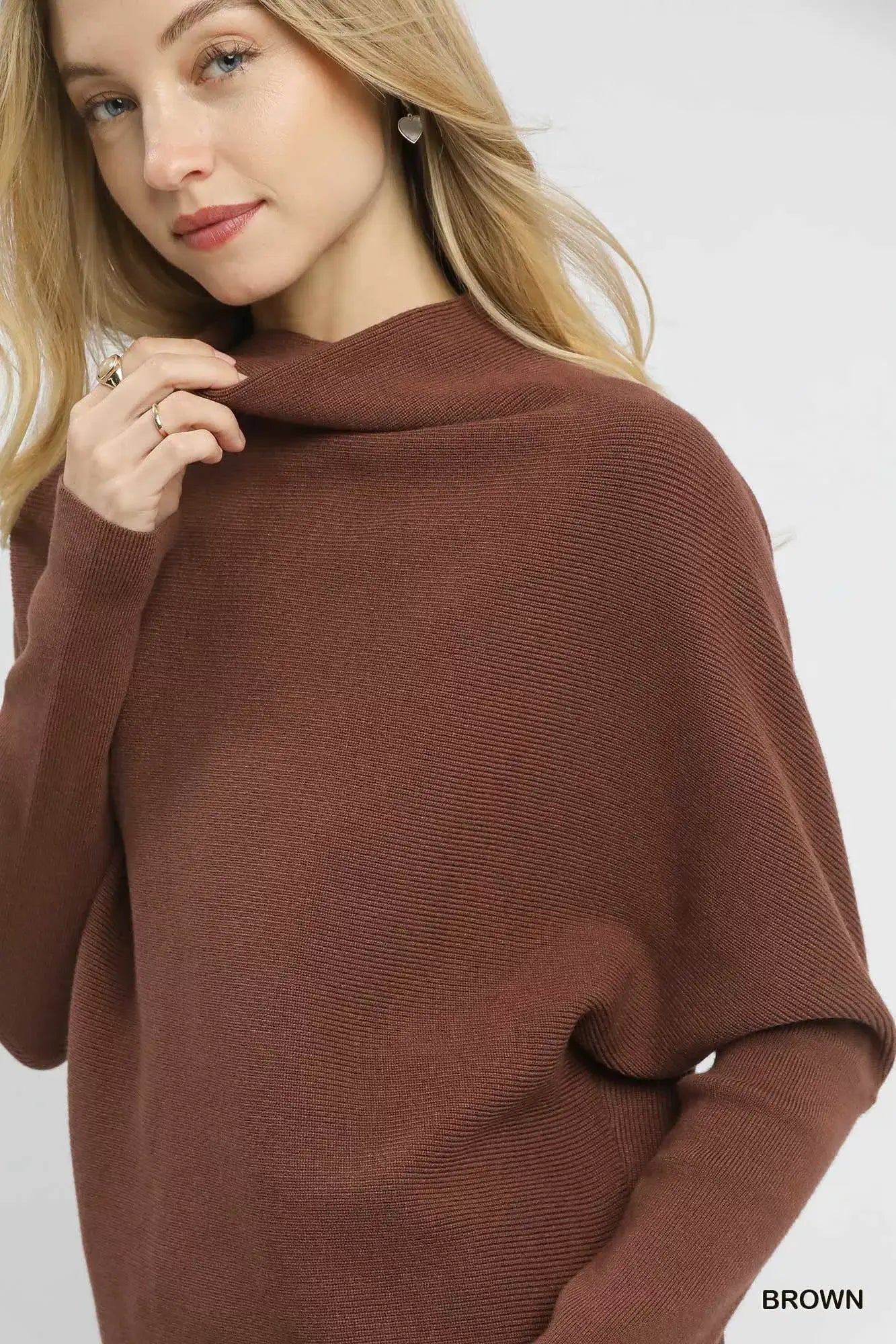 Umgee Draped Turtleneck Long Sleeve Knit Top