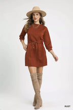 Umgee Drawstring Cable Knit Mini Dress with Pockets