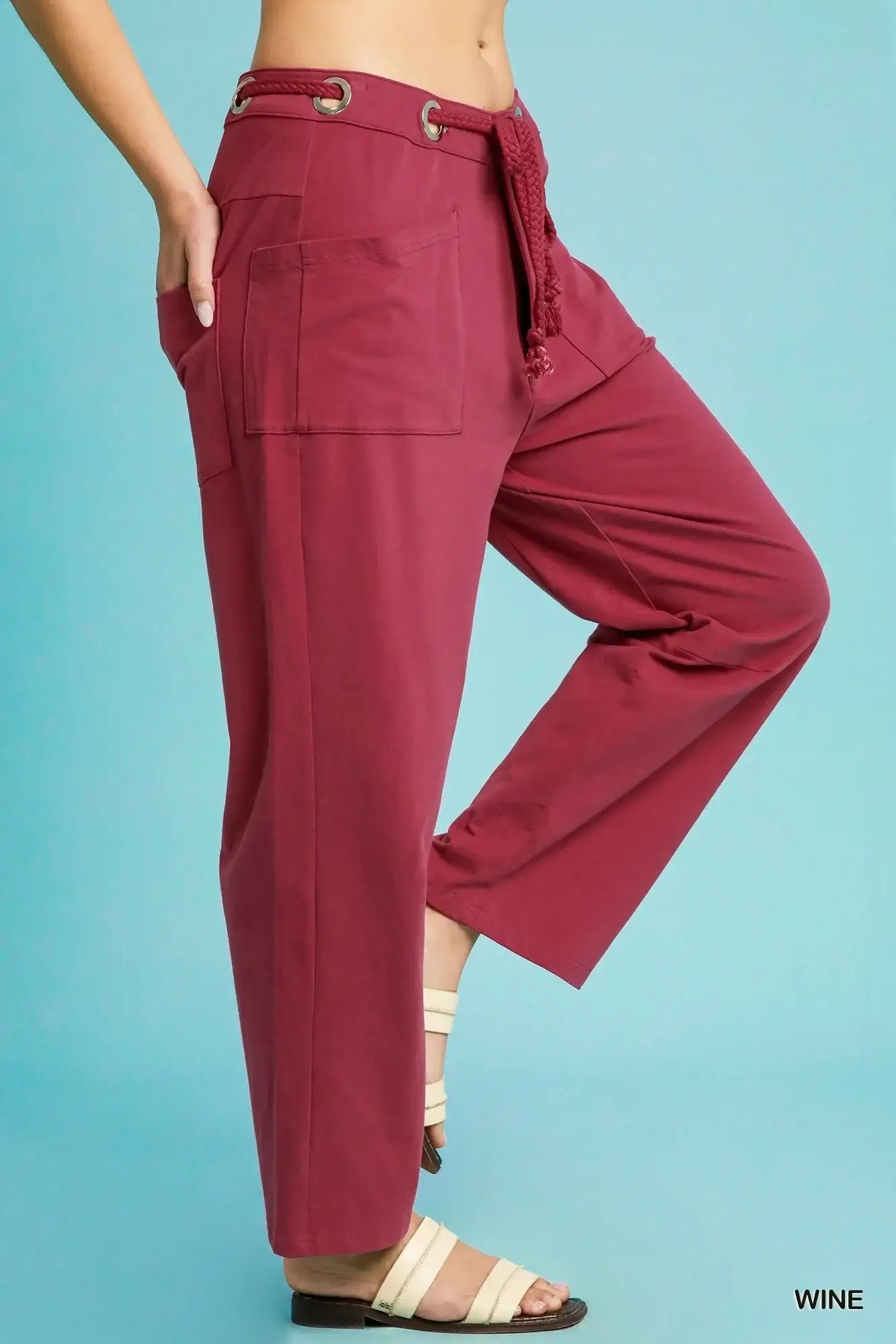 Umgee Drawstring Wide Leg Casual Pants
