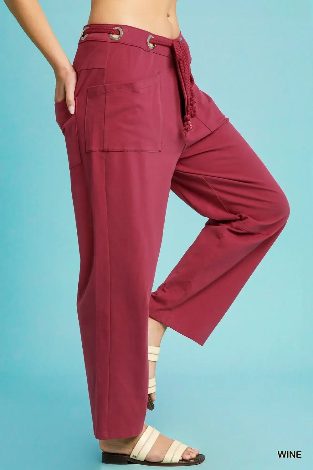 Umgee Drawstring Wide Leg Casual Pants