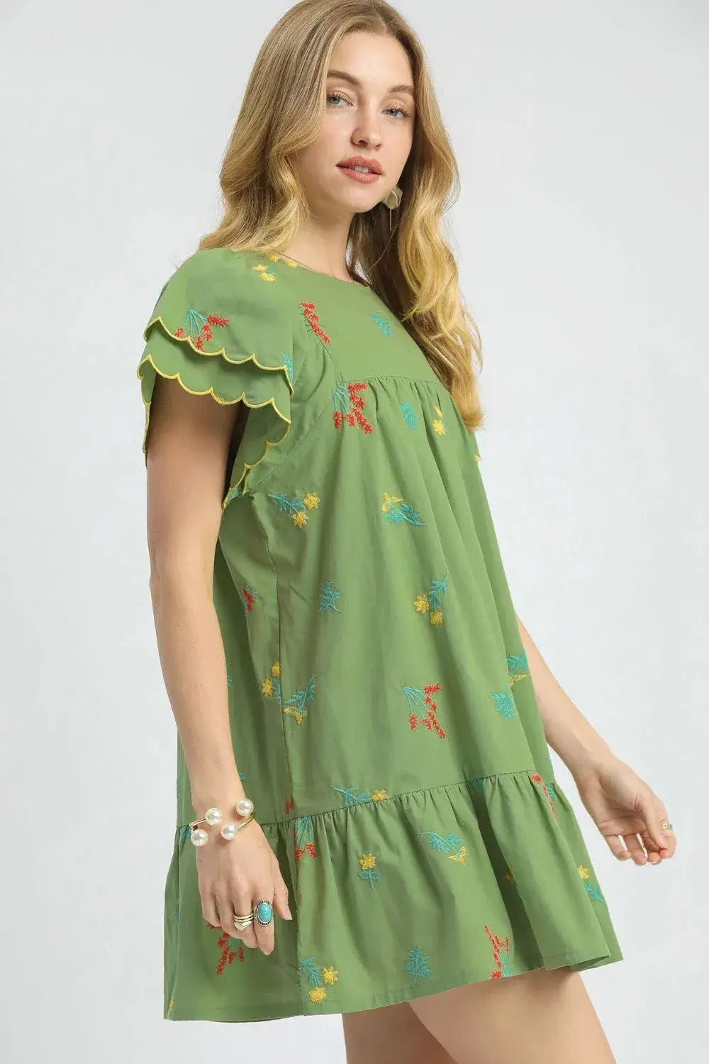 Umgee Floral Embroidered Short Sleeve Mini Dress