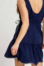 Umgee Frill Drawstring Waist Round Neck Mini Tank Dress