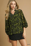 Umgee Full Size Floral Velvet Blouse with Balloon Sleeves Plus Size