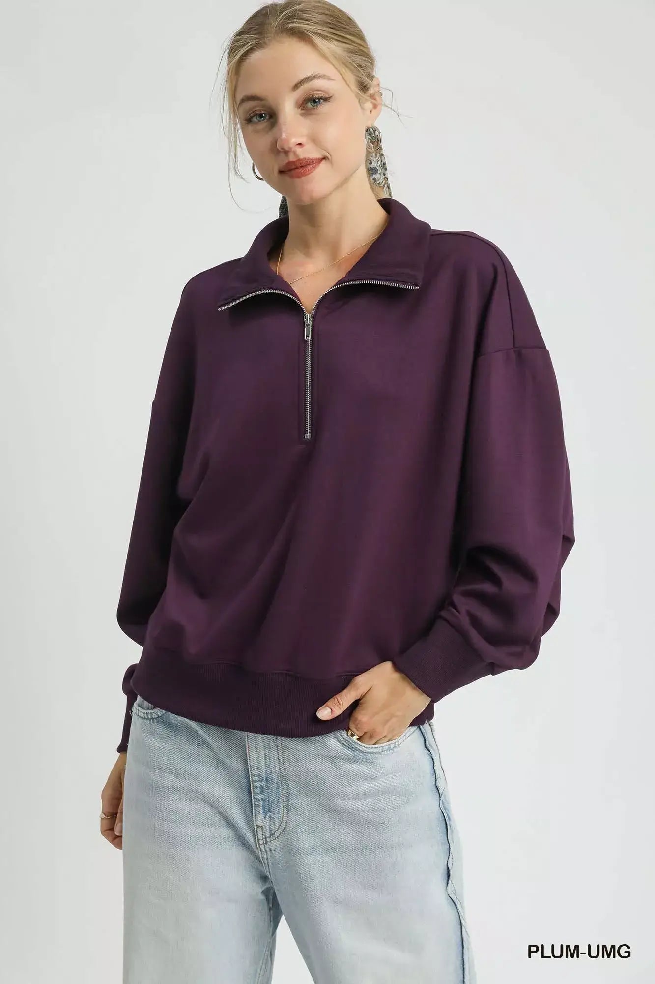 Umgee Half Zip Drop Shoulder Sweatshirt Image principale du produit