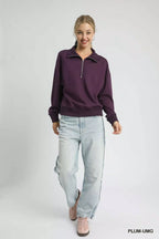 Umgee Half Zip Drop Shoulder Sweatshirt