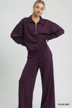 Umgee Half Zip Drop Shoulder Sweatshirt