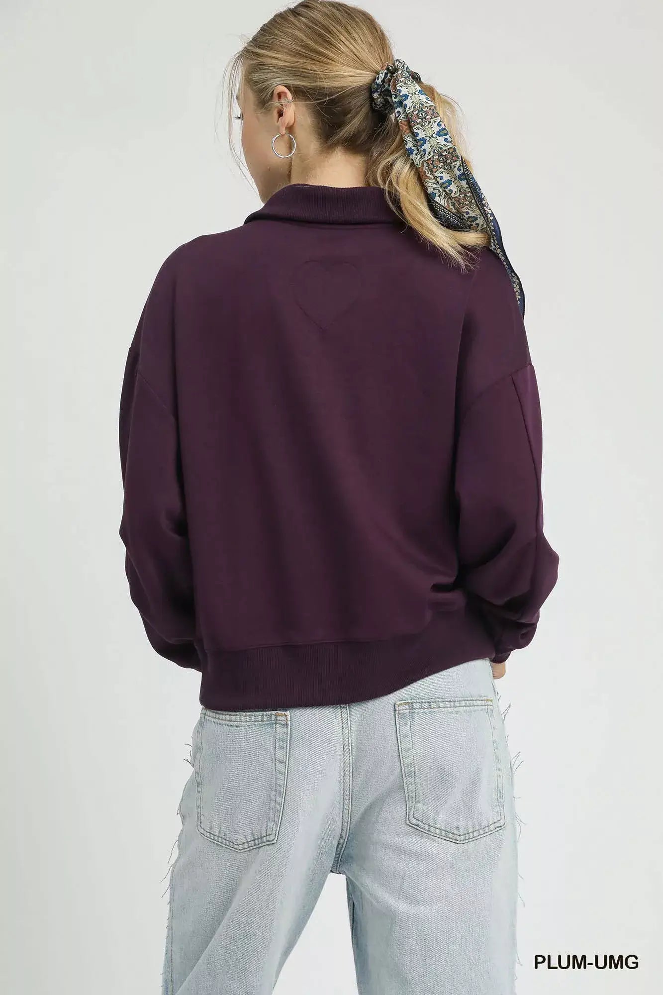 Umgee Half Zip Drop Shoulder Sweatshirt
